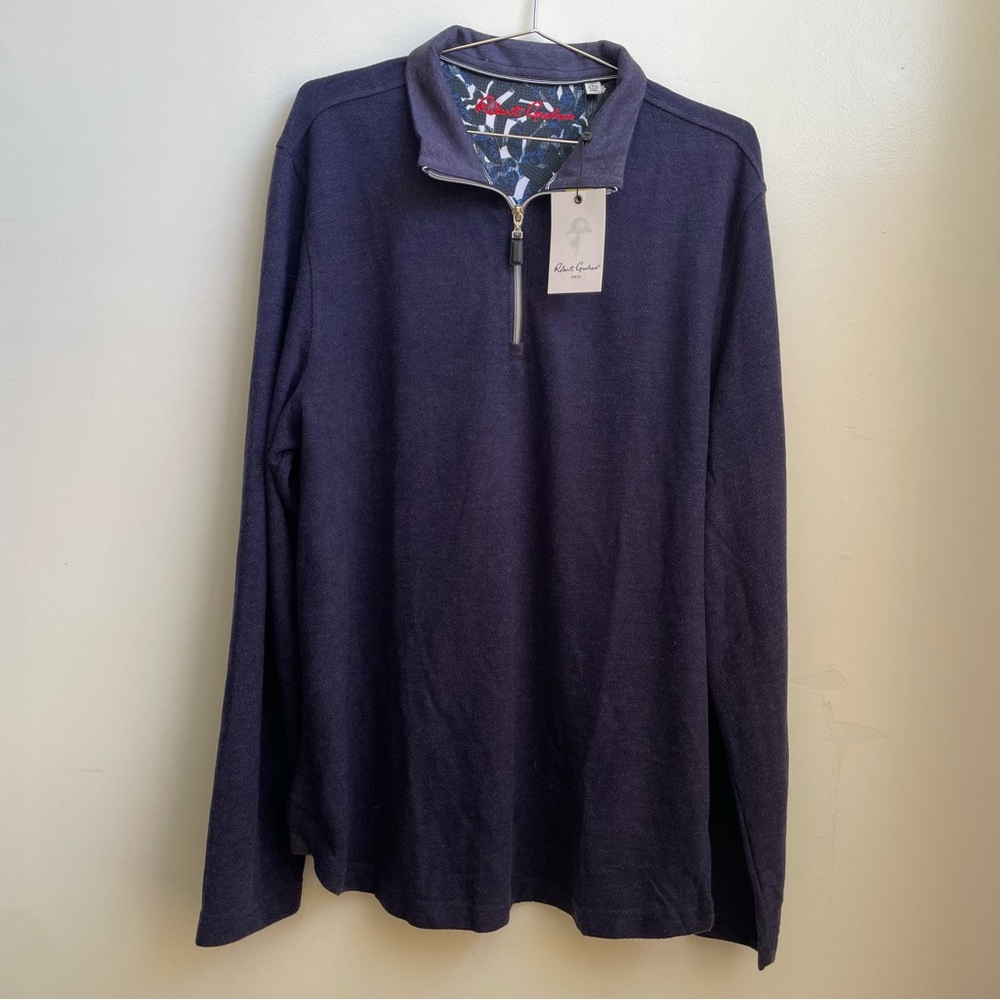 NWT Robert Graham Eggleston Quarter Zip Pullover Sweater Navy Blue 2XL